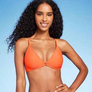 Women's Center Front Ring Triangle Bikini Top - Shade & Shore Orange Small